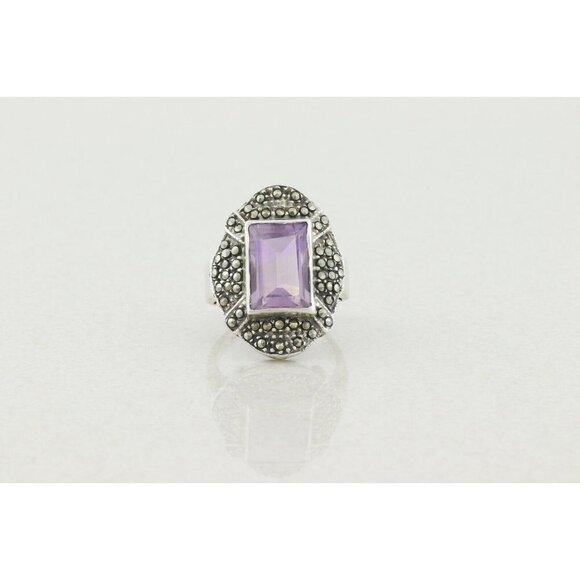 Sterling Silver Amethyst and Marcasite Ring Size 5 3/4 - Picture 4 of 8